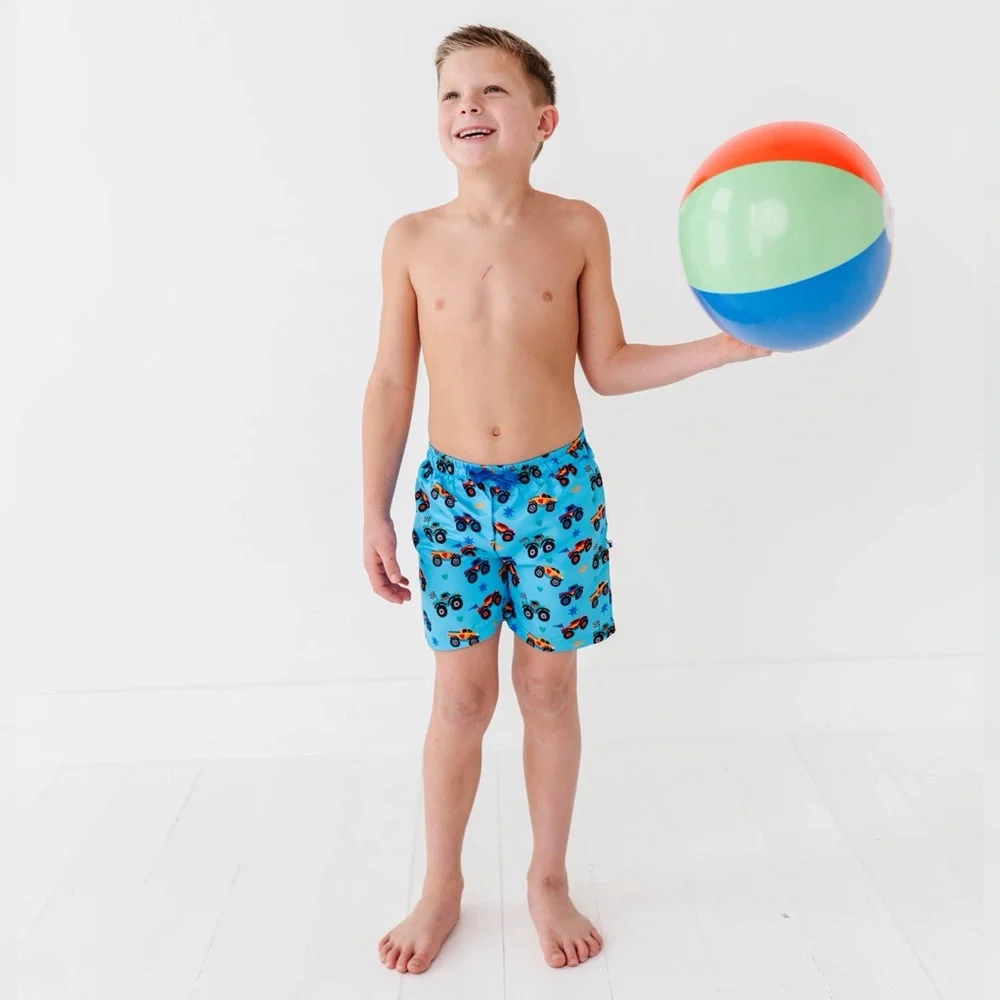 Kiki + Lulu Toddler Boy Monster Truck Swim Trunks Swimsuit 5-6 Years